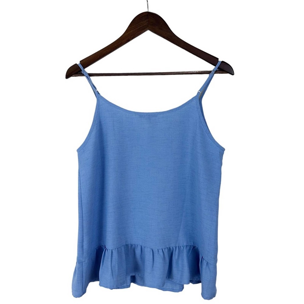 NWOT. Papermoon Blue Button-Front Ruffle Hem Tank Top - Picture 4 of 10
